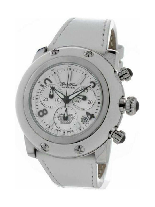 Glam Rock Uhr Chronograph mit Weiß Lederarmband