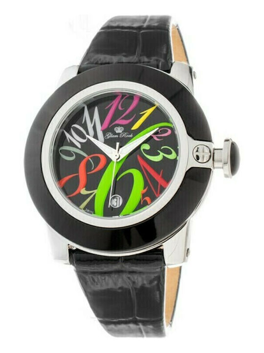 Glam Rock Damen Uhr Chronograph mit Schwarz Lederarmband