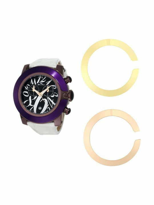 Glam Rock Γυναικείο Ρολόι 44mm Μπαταρίας με Λευκό Δερμάτινο Λουράκι