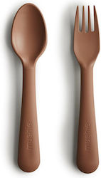 Mushie Βρεφικό Σετ με Πιρούνι Fork & Spoon από Σιλικόνη Caramel 2τμχ Mushie Βρεφικό Σετ με Πιρούνι Fork & Spoon από Σιλικόνη Caramel 2τμχ