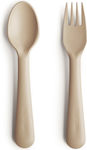 Mushie Βρεφικό Σετ με Πιρούνι Fork & Spoon από Σιλικόνη Vanilla 2τμχ