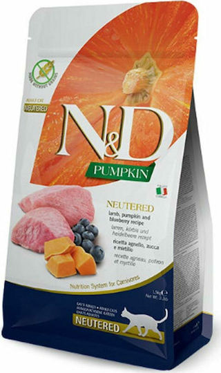 Farmina N&D Pumpkin Blueberry Neutered Trockenfutter ohne Getreide für erwachsene sterilisierte Katzen mit Kürbis / Lamm 5kg