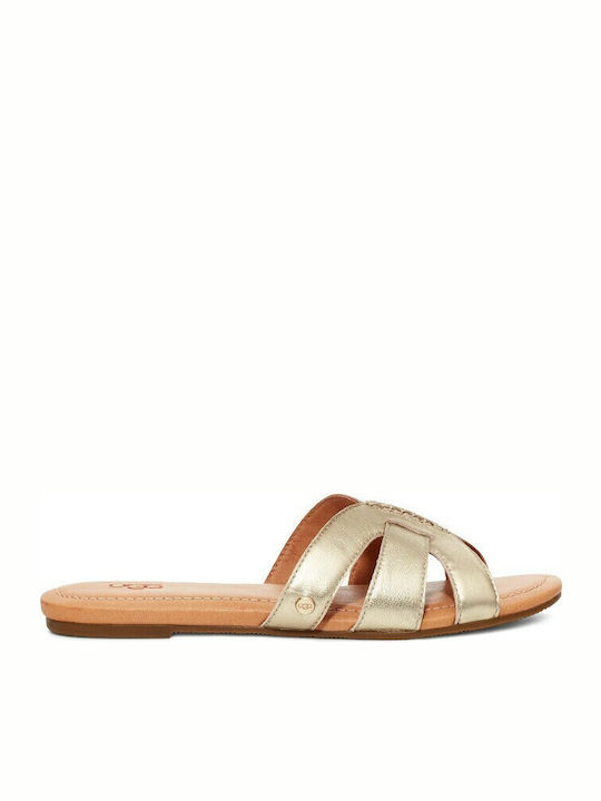 Teague Leather Women's Flat Sandals in Gold Color