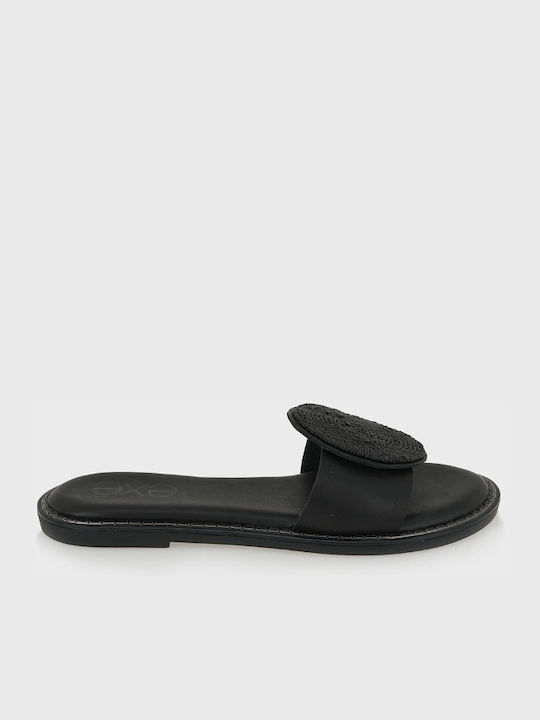 Exe Leather Women's Flat Sandals in Black Color