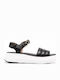 Leather Women's Flat Sandals Flatforms in Black Color