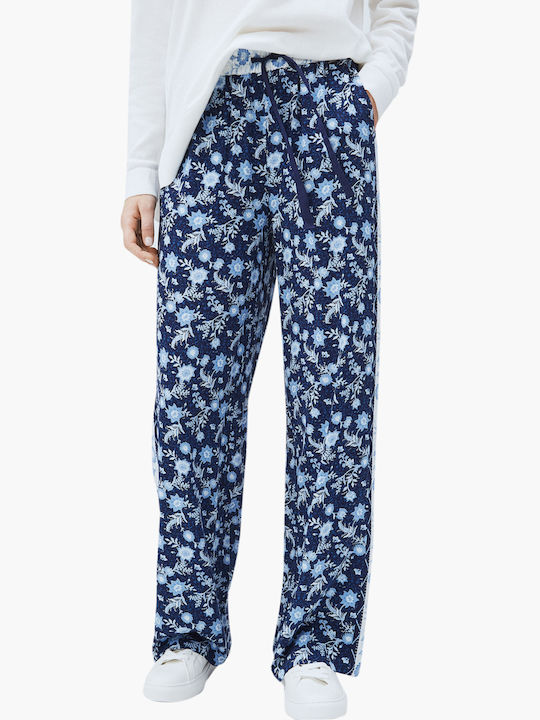 Lydia Women's High-waisted Fabric Trousers with Elastic in Regular Fit Floral Blue