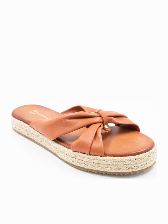Δερμάτινα Γυναικεία Σανδάλια Flatforms Καφέ