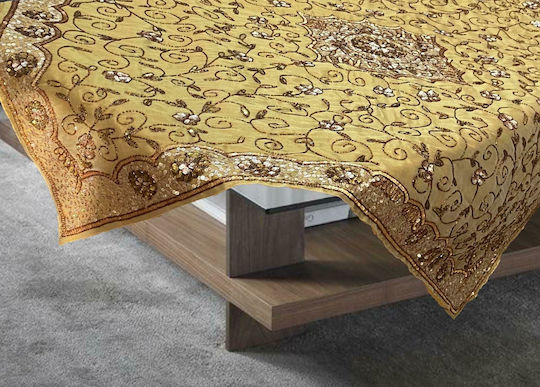 Set de Masă Linea Home În Carouri 4 Bucăți Jade cu Broderie Galben 100x100cm Set de Masă Linea Home În Carouri 4 Bucăți Jade cu Broderie Galben 100x100cm