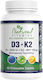 Natural Vitamins D3 5000IU + K2 125μg Vitamin for Immune System Boost & Bone Health 60 chewable tabs