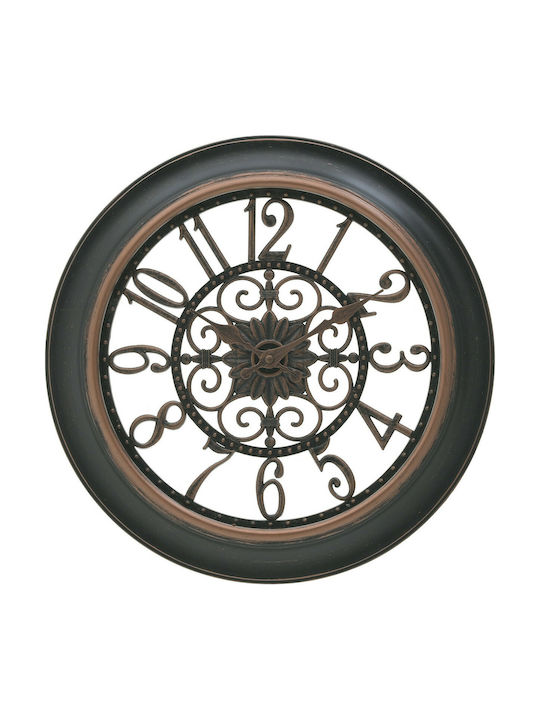 Inart Ρολόι Τοίχου Πλαστικό Αντικέ Μαύρο Μπρονζέ 40cm