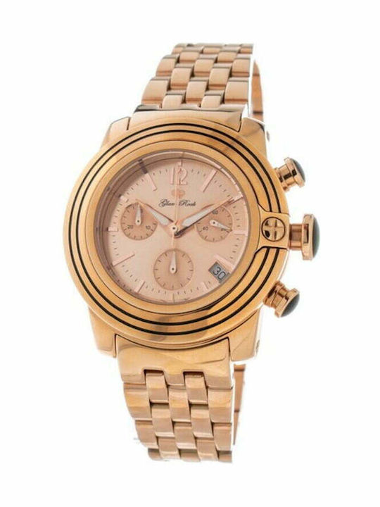 Glam Rock Women's Watch with Pink Gold Metal Bracelet