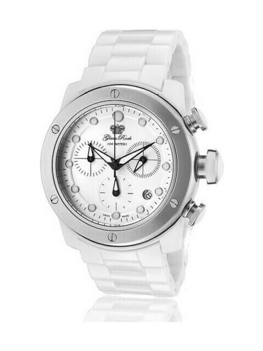 Glam Rock Γυναικείο Ρολόι 42mm Χρονογράφος Μπαταρίας με Ασημί Μεταλλικό Μπρασελέ
