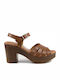 Oh My Sandals Platform Leather Women's Sandals Tabac Brown with Chunky High Heel