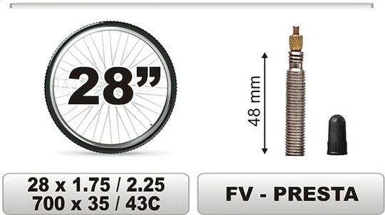 CarCommerce 68383-CC Bicycle Tyre Inner Tube 28" x 1.75/2,25 Μεγάλη Βαλβίδα 48mm