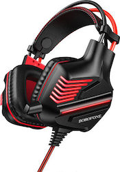 Borofone BO101 Racing Über Ohr Gaming-Headset mit Verbindung 3,5mm / USB Rot