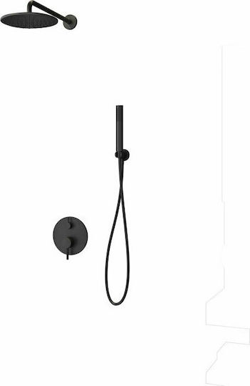 Karag Artemis Set Mischer, Handbrause & Duschkopf für Wandmontage für Dusche 2 Ausgänge Edelstahl Nero