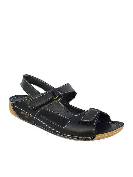 Boxer Leather Women's Flat Sandals In Black Colour 10-011