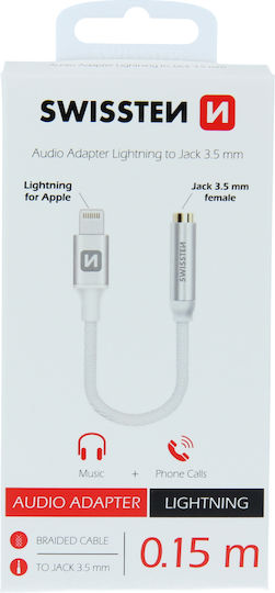 Swissten Μετατροπέας Lightning male σε 3.5mm female Ασημί 1τμχ 73501212