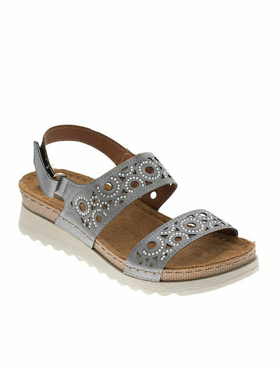 27003 Anatomic Women's Leather Ankle Strap Platforms Gray