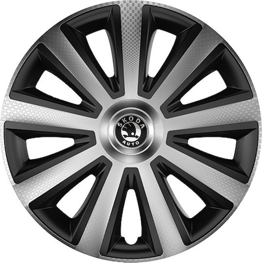 Versaco Car Hubcap Set Aviator Carbon with Skoda Emblem 16" 4pcs Silver