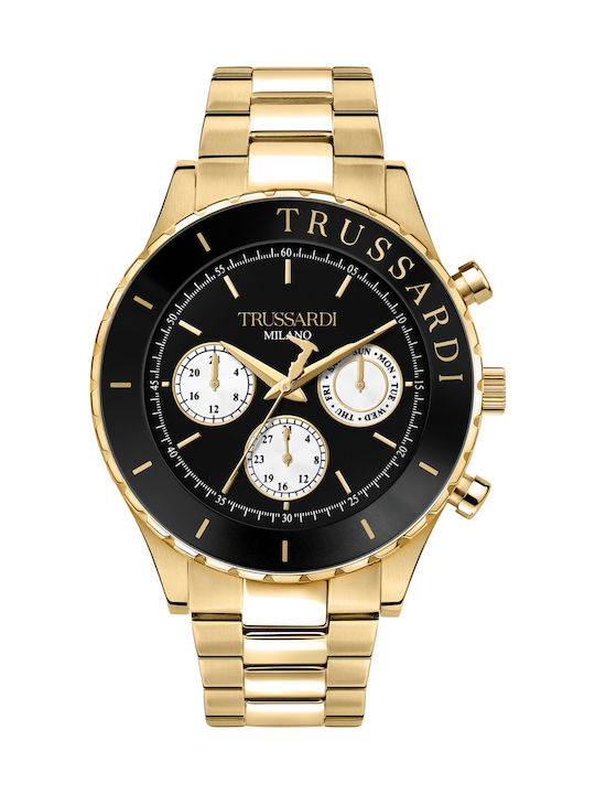 Trussardi T-Logo Ρολόι Χρονογράφος Μπαταρίας με Μεταλλικό Μπρασελέ σε Χρυσό χρώμα