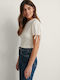 1660-000235 Damen Sommer Crop Top Baumwolle Kurzarm Weiß