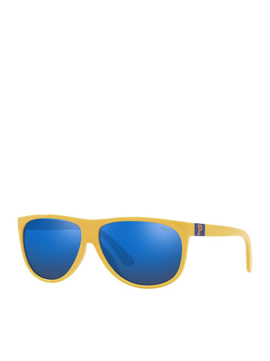 Ralph Lauren Men's Sunglasses with Yellow Plastic Frame and Blue Mirror Lens PH4174 596155