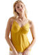 Superdry Cupro Women's Summer Blouse with Straps & V Neckline Yellow
