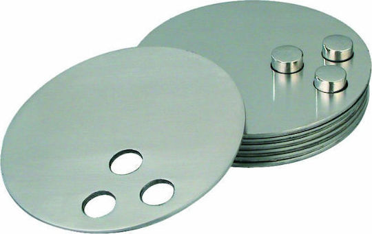 Skamagas Round Metallic Silver Coasters with Stand 9cm 6pcs