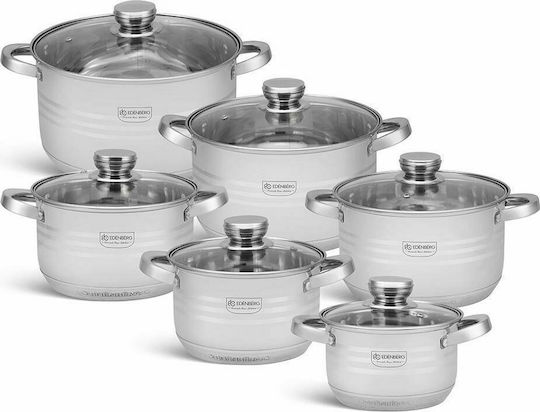 Edenberg Stainless Steel Pots Set Silver 12pcs