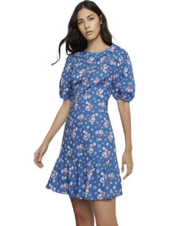 Summer Mini Dress with Ruffle Blue