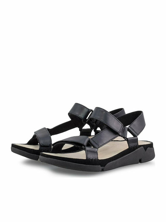 Clarks Tri Sporty Leather Women's Flat Sandals In Black Colour