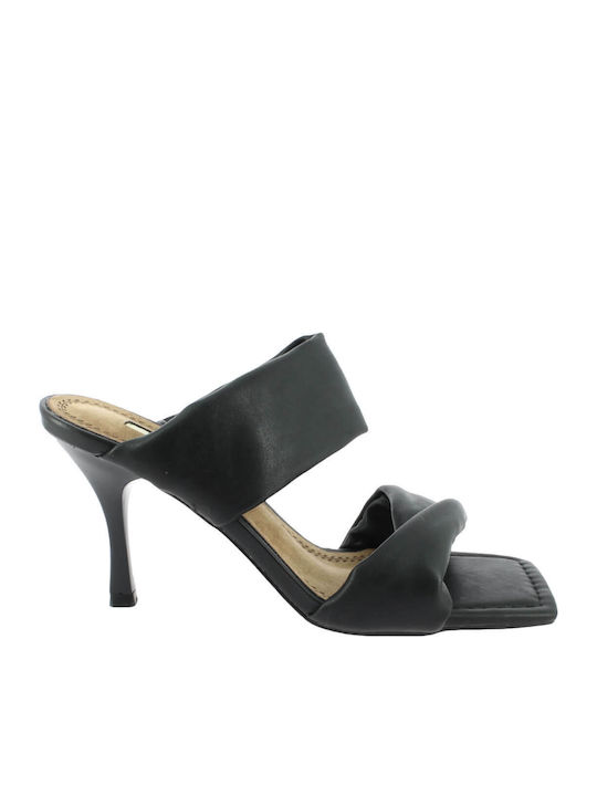 IQ Shoes Γυναικεία Πέδιλα με Λεπτό Ψηλό Τακούνι σε Μαύρο Χρώμα
