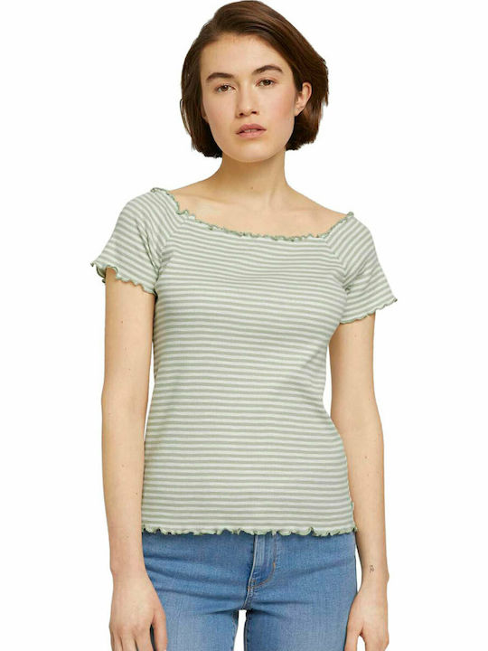 Tom Tailor Women's Summer Blouse Short Sleeve Striped Green