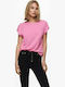 Only Women's Summer Blouse Cotton Short Sleeve with V Neckline Pink