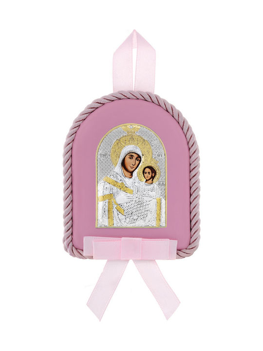 Prince Silvero Heilige Ikone Kinder Amulett mit der Jungfrau Maria Pink aus Silber MB-D1109O-R