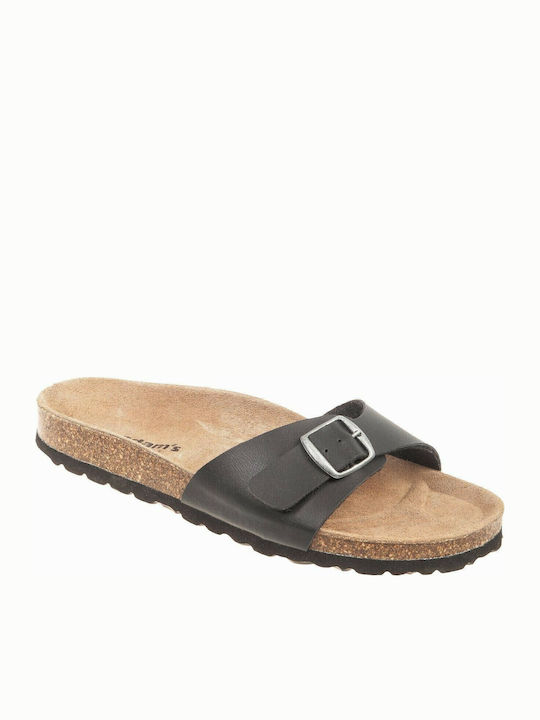 Leder Flache Sandalen für Damen Anatomisch in Schwarz Farbe