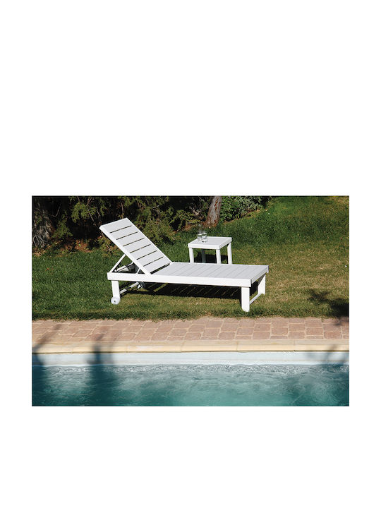 Auxiliary Outdoor Free Standing Table with Polywood Surface and Aluminum Frame White 44x40x45cm