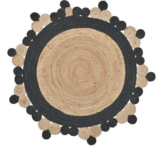 Inart Jute Rug Round Summer from Jute Natural - Black