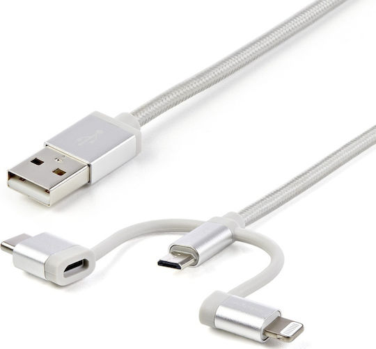 StarTech Braided USB to Lightning / Type-C / micro USB Cable Γκρι 1m (LTCUB1MGR)