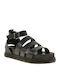 Fardoulis 114-220 Leather Women's Flat Sandals Flatforms in Black Color