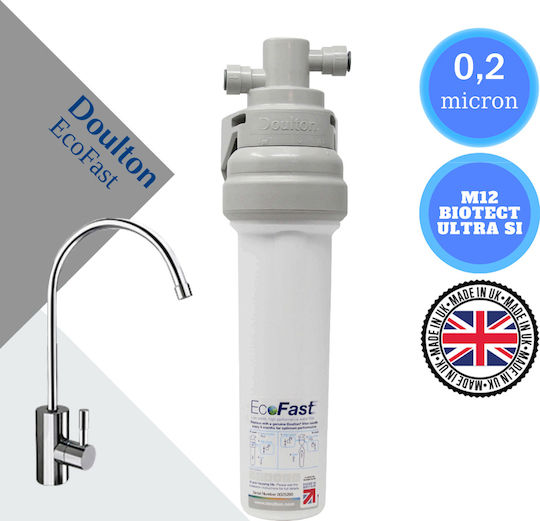 Doulton Under Sink Water Filter System Ecofast with Faucet , 3/8'' Inlet/Outlet, with 10" Replacement Filter Doulton M12 Biotect Ultra SI 0.2 μm