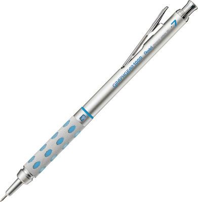 Pentel Graphgear 1000 Mechanischer Bleistift zum Zeichnen Metallisch 0.7mm mit Radiergummi Silber