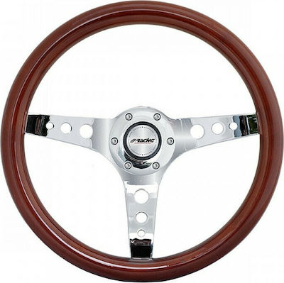 Simoni Racing Didier Wooden Three Spoke Car Steering Wheel with 35cm Diameter Silver/Brown