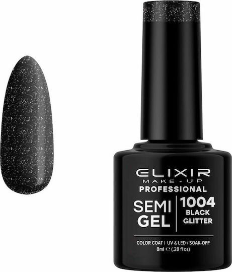 Elixir Semi Gel Ημιμόνιμο Βερνίκι Νυχιών 1004 Black με Glitter 8ml