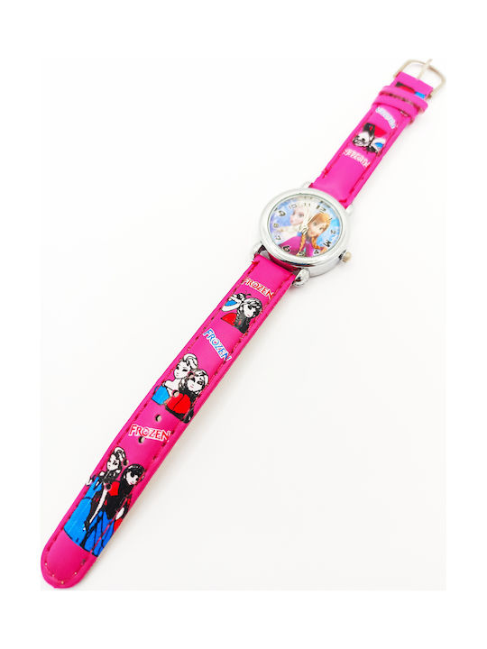 PS Silver Kinder-Analoguhr Frozen mit Lederarmband Fuchsie