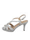 Menbur Platform Fabric Women's Sandals Silver with Thin High Heel