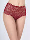 Milena by Paris 8341 High-waisted Women's Brazil with Lace Burgundy 008341-Ρουμπινί