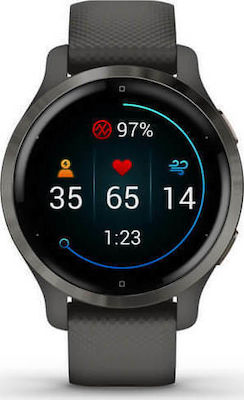 Garmin Venu 2S Stainless Steel 40mm Waterproof Smartwatch with Heart Rate Monitor (Slate / Graphite)