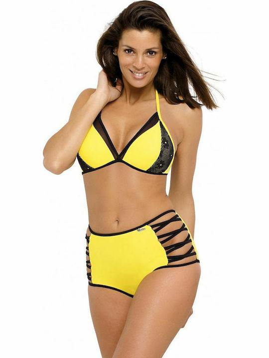 Marko Vrona M-551 Set Bikini Τριγωνάκι Με Ενίσχυση Ψηλόμεσο Κίτρινο